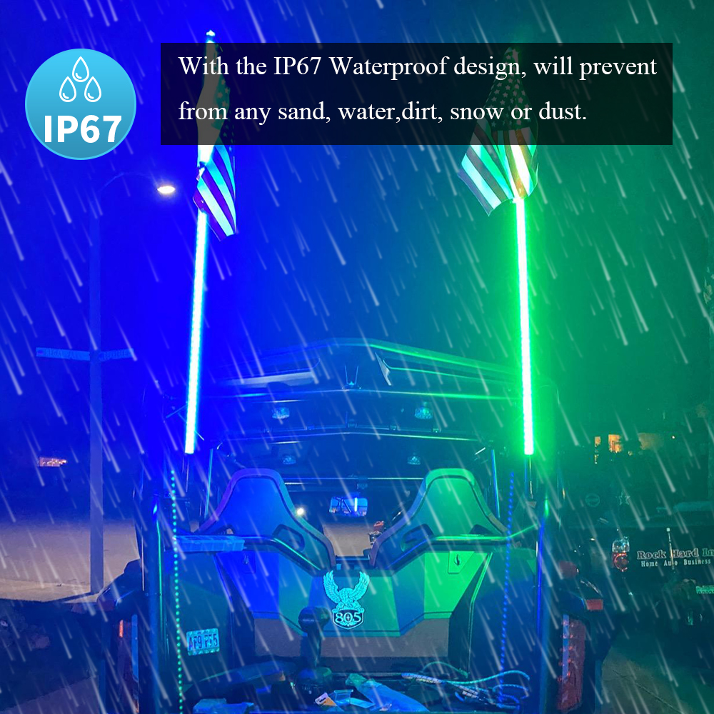 2PCS 5FT Whip Lights, LED Whip Light with App & Remote Control, Spiral RGB Chasing Lighted Antenna Whips,Whip Light for UTV ATV RZR SXS Can-Am Dune Buggy Offroad Truck SMD5050 LEDs (2)