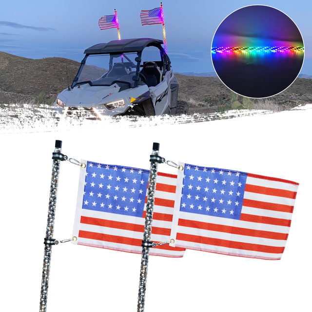 Waterproof Bluetooth And Remote Control 360° Spiral LED Whip Lights for Sxs, ATV / UTV, Rzr, Truck