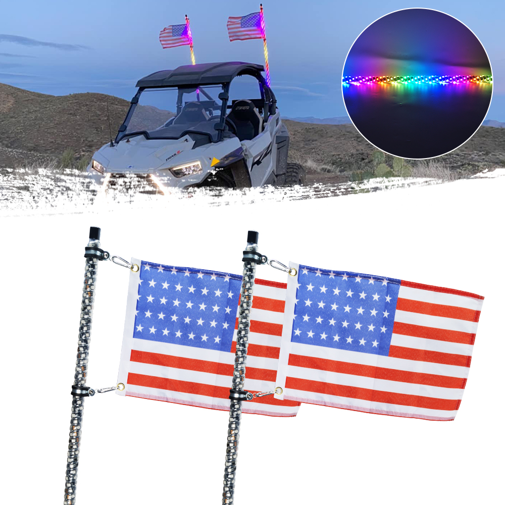 180pcs SMD5050 LEDs 2PCS 5FT Whip Lights, LED Whip Light with App & Remote Control, Spiral RGB Chasing Lighted Antenna Whips,Whip Light for UTV ATV RZR SXS Can-Am Dune Buggy Offroad Truck (1)