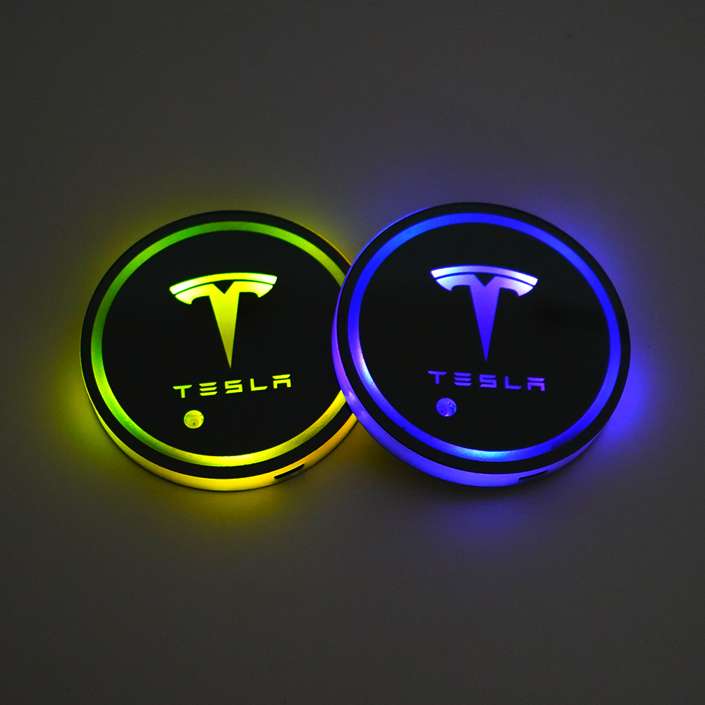 LED Car Cup Holder Lights for Tesla Model Y X S 3 with USB Charging Cup Mat 