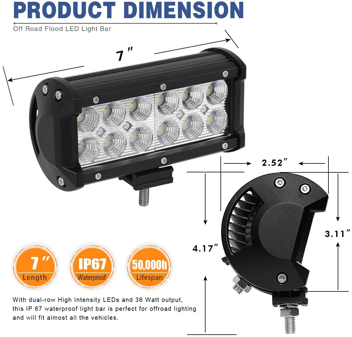 7inch 36W Dual-row Led Light Bar