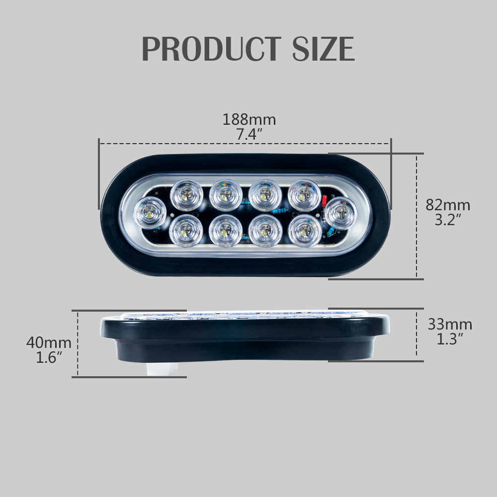 6 inch Amber Oval LED Trailer Tail Light 