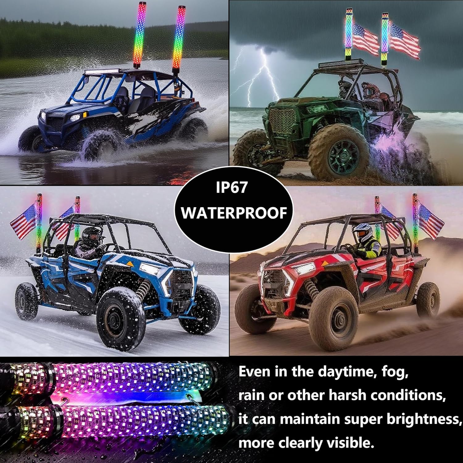 car ligts 3ft LED whip lights,4ft RGB LED whip lights,LED whip lights for UTV,LED whip lights for off-road,music sync LED whip light