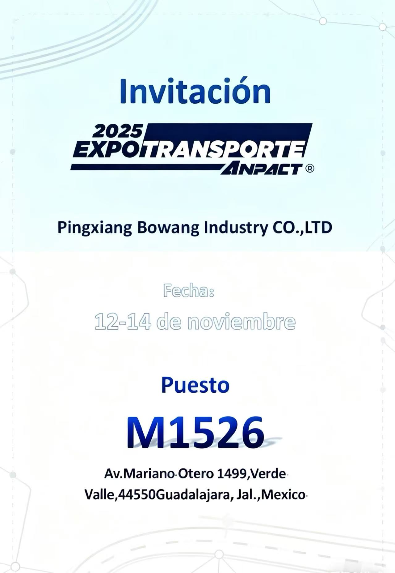 Pingxiang Bowang Industry Lights Up Latin America's Heavy Vehicle Sector at EXPOTRANSPORTE ANPACT 2025 (Booth M1526, Guadalajara)
